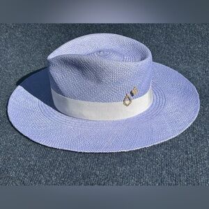 KAI LASSEN Palm Beach Straw Wide Brim Sun Hat w/Grosgrain Band Crystal Pendants